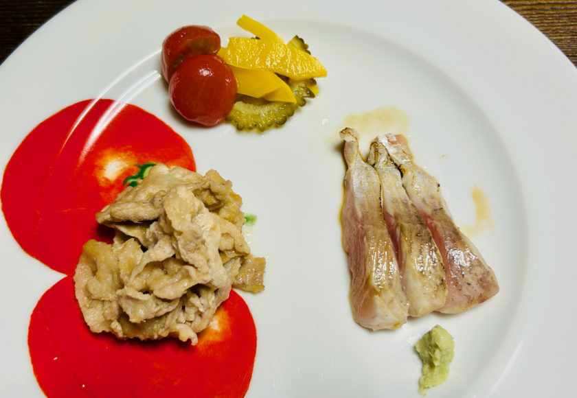 ゴーヤとコリンキーのピクルスの前菜