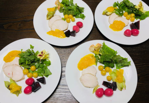 ビーツとうずら卵のピクルスを使った前菜