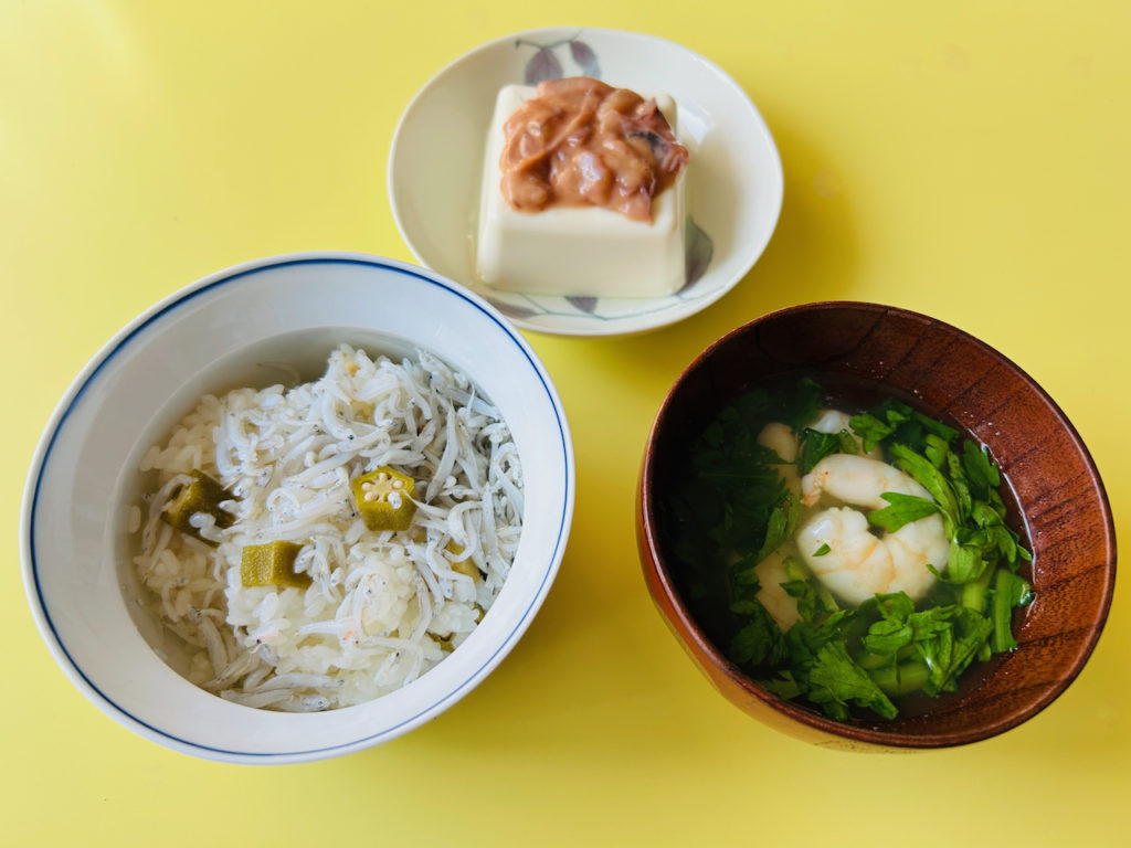 オクラのピクルスとしらすのご飯セット