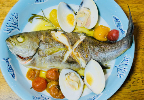 ミニトマトのピクルスでイサキのアクアパッツァ