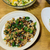 「豚バラ肉のマリネ焼き」のガーリックライス